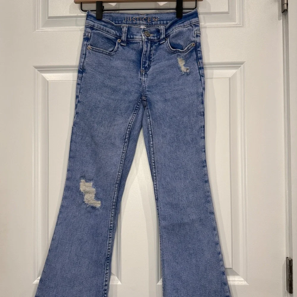 Justice Girls Light‎ Wash Distressed Flare Jeans Size 10